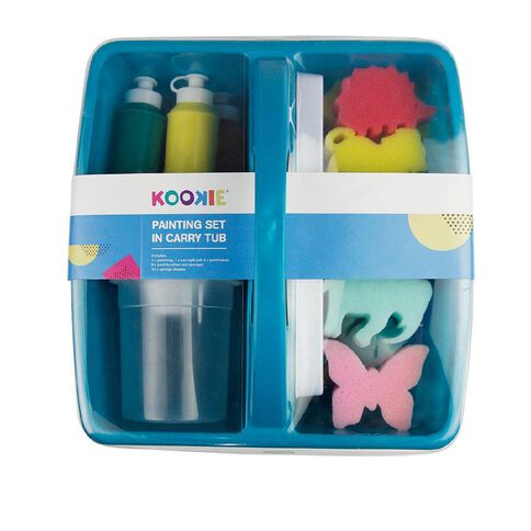 Kookie Painting Set Wooden Brush Handles In Carry Tub Teal Teal