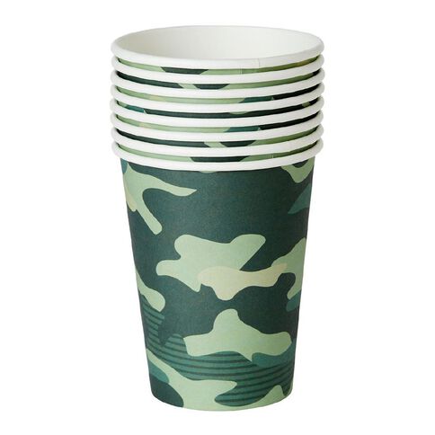 Party Inc Camo Paper Cups 250ml Green Mid 8 Pack