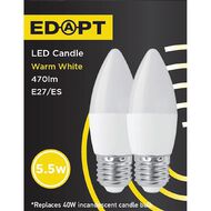 Edapt LED E27 Candle Light Bulb 5.5W Warm White 2 Pack Edapt LED E27 Candle Light Bulb 5.5W Warm White 2 Pack