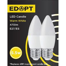 Edapt LED E27 Candle Light Bulb 5.5W Warm White 2 Pack Edapt LED E27 Candle Light Bulb 5.5W Warm White 2 Pack