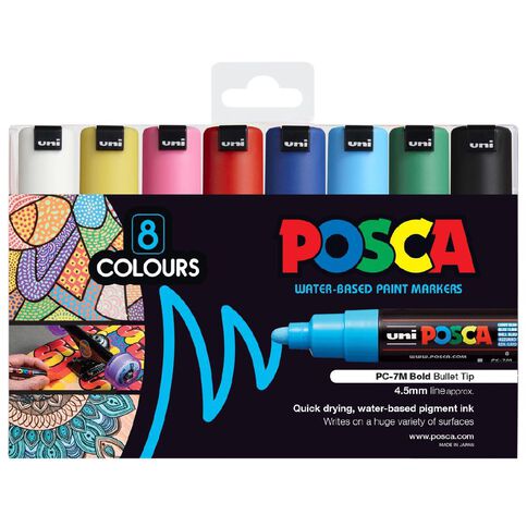 Uni Posca Marker 4.5-5.5 Bold Bullet 8 Pack Assorted