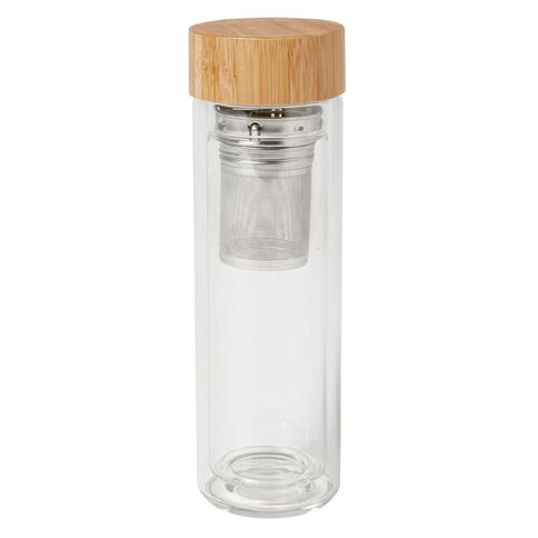 Living & Co Glass Travel Flask with Infuser & Bamboo Lid 500ml