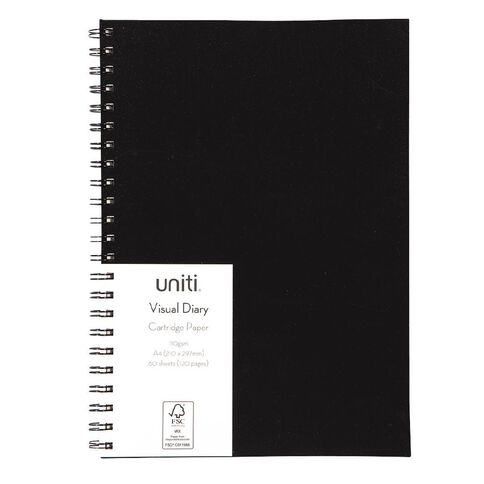 Uniti Visual Diary Spiral 110gsm 60 Sheet Black A4