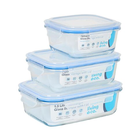 Living & Co Rectangle Glass Storage With Clip On Lid 1 Ltr Clear