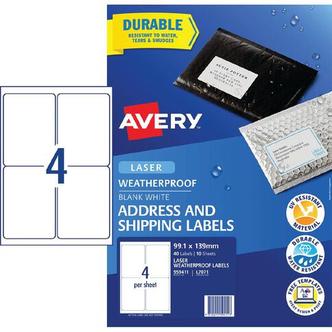 Avery Laser Weatherproof Shipping Labels 40 Labels White 99.1mm x 139mm