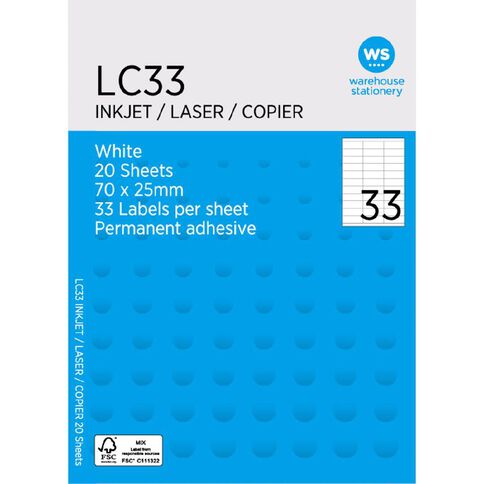 WS LC33 Labels 20 Sheets