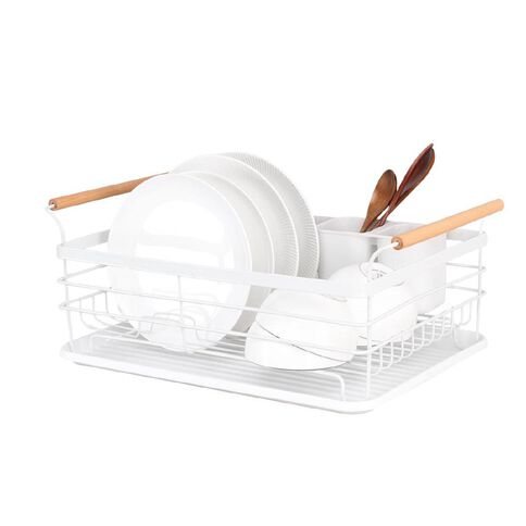Living & Co Dish Rack with Wooden Handles White