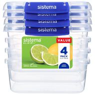 Sistema Klip It Plus Rectangular Containers 4 Pack Assorted 1L