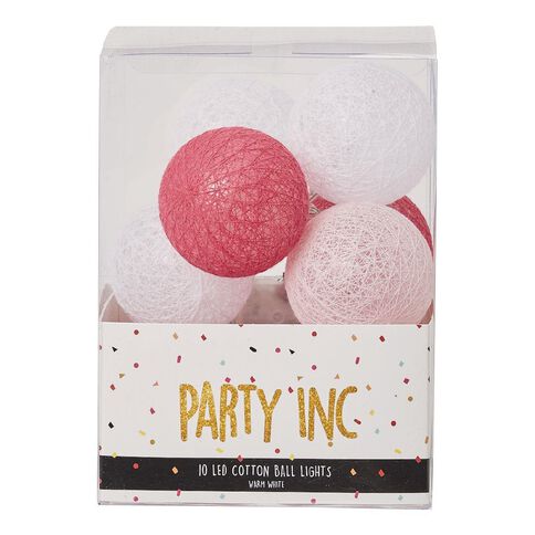Party Inc Battery Operated Cotton Ball String Lights 10 LED Pink