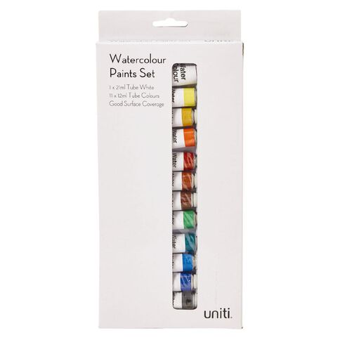 Uniti Watercolour Paint Set 11 x 12ml 1 x 21ml 12 Pack