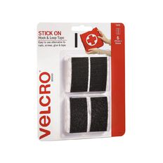 VELCRO Brand Hook & Loop Stick On Strips 25mm x 50mm 6 Strips Black