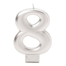 Candle Metallic Numeral #8 Silver