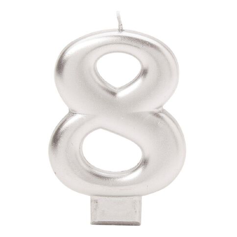 Candle Metallic Numeral #8 Silver