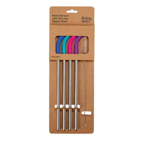 Living & Co Stainless Steel Straw Set with Silicone 5 piece Steel
