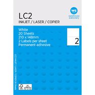 WS A4 2 Labels 20 Sheets