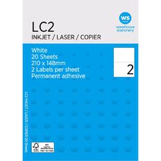 WS A4 2 Labels 20 Sheets
