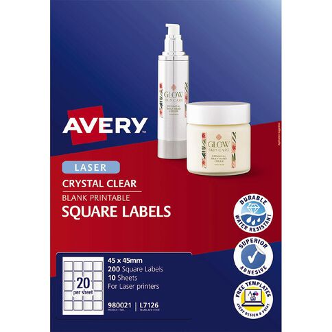 Avery Square Labels Crystal Clear 200 Labels | Warehouse ...