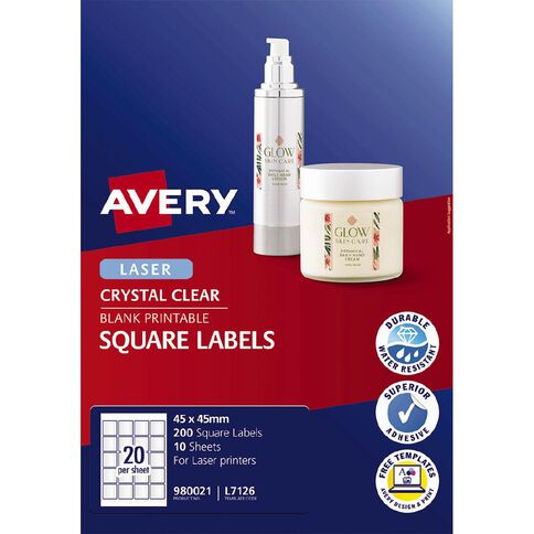 Avery Square Labels Crystal Clear 200 Labels