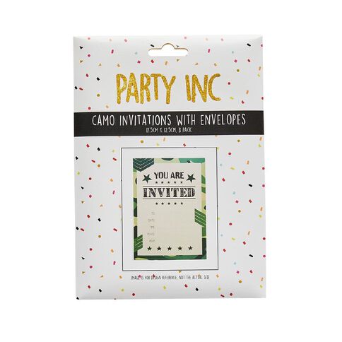 Party Inc Camo Invitations with Envelopes 17.5cm x 12.5cm 8 Pack