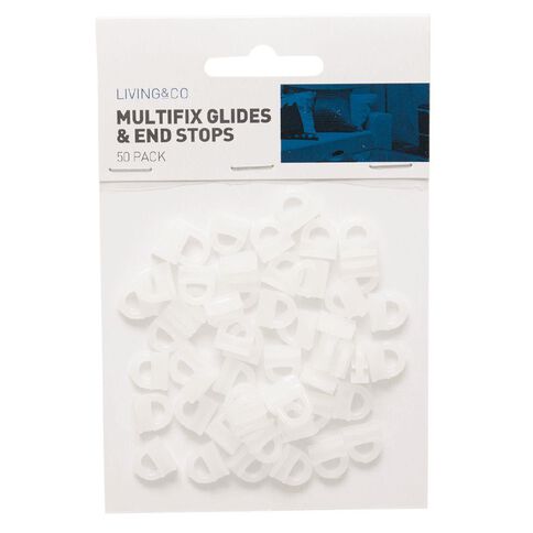 Living & Co Curtain Track Glides & End Stops White 50 Pack