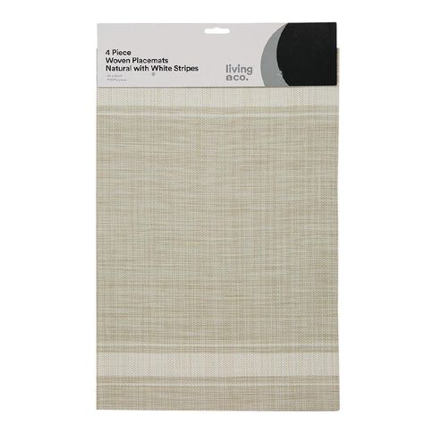 Living & Co Woven Placemat With White Stripe 4 Pack Natural 30cm x 40cm