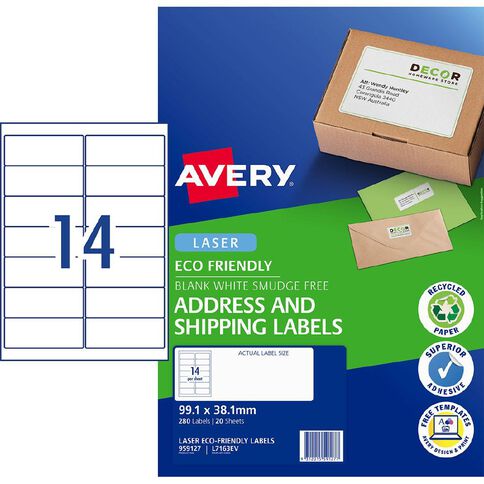 Avery Eco Friendly Labels Laser 280 Labels 99.1mm x 38.1mm