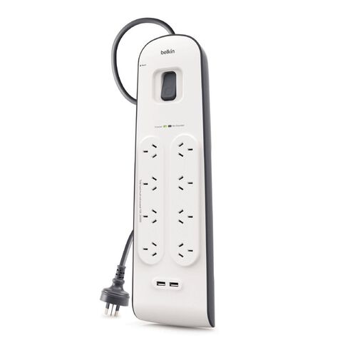 Belkin 8 Way Surge Protector With Dual 2.4A USB Ports & Cord White