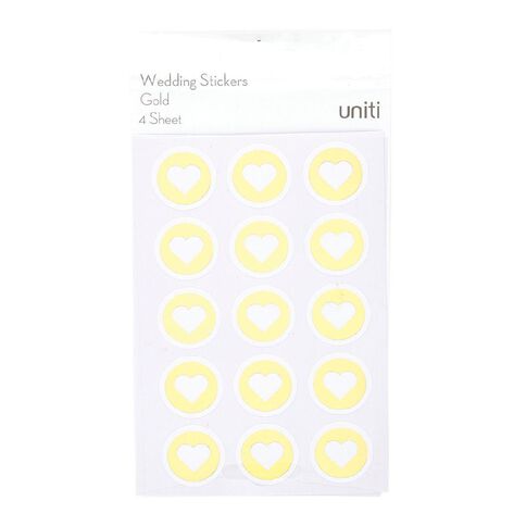 Uniti Foil Wedding Heart Stickers Gold 4 Sheets