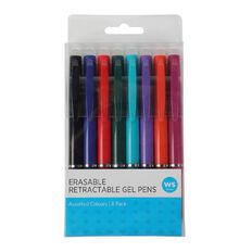 WS Erasable Retractable Gel Pen Assorted Colours 8 Pack