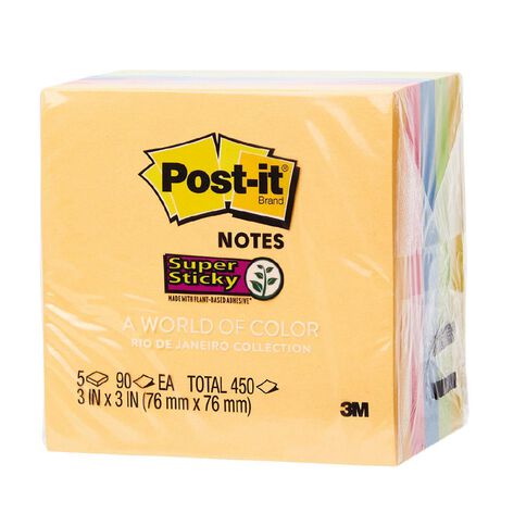 Post-It Super Sticky Notes 76mm x 76mm Rio De Janiero Collection 5 Pack