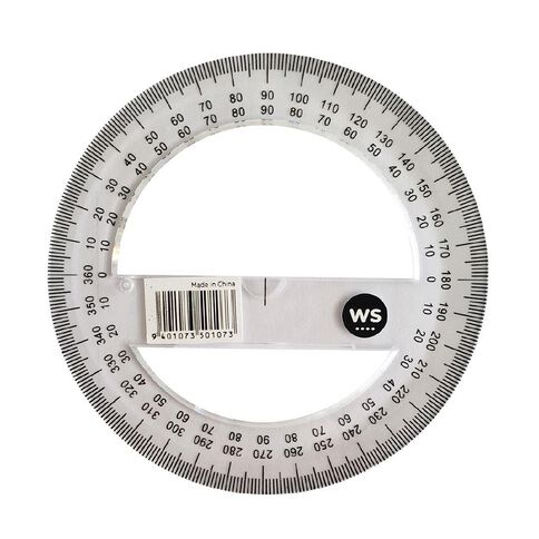 WS Recycled Plastic Protractor 360 degrees Clear 10cm
