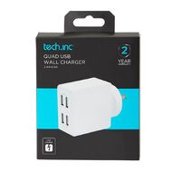 Tech.Inc Quad USB Wall Charger 4.8A White