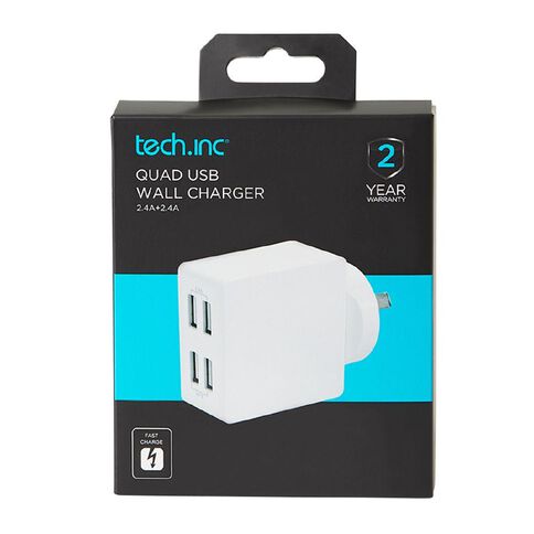 Tech.Inc Quad USB Wall Charger 4.8A White