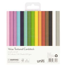 Uniti Value Cardstock Textured 30 Sheets Assorted 6in x 6in