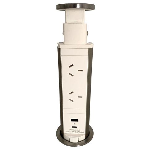 Jasper J Desk Pop Top Electrical Outlet With Two Std Plugs & Usb-a/usb-c