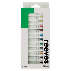 Reeves Acrylic Paint Set 12ml 12 Pack Multi Colour Multi-Coloured