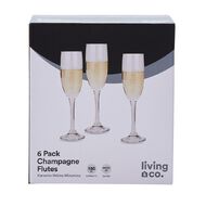 Living & Co Traditional Flute Glass 6 Pack 180ml Clear