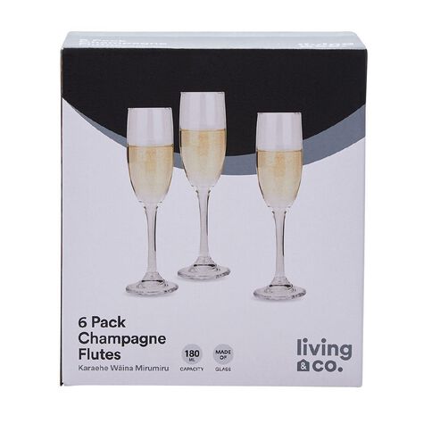 Living & Co Traditional Flute Glass 6 Pack 180ml Clear
