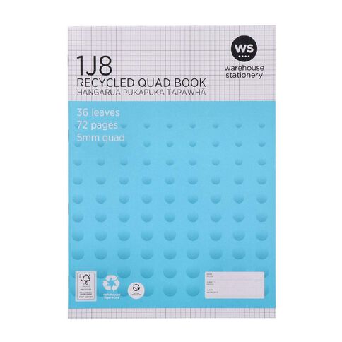 WS Exercise Book 1J8 5mm Quad 36 Leaf Blue