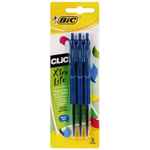 Bic Clic Pens 3 Pack Blue Blue Mid
