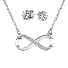 Mestige Silver Plated Swarovski Crystal Infinity Necklace & Earrings Set