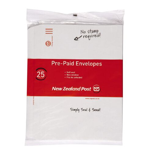 New Zealand Post Prepaid Non Window Self Seal C4 Envelope 25 Pack White