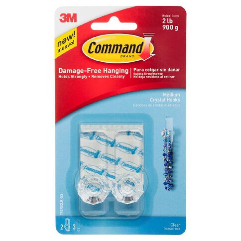 Command Clear Crystal Hook Medium 2 Hooks and 3 Strips Pack