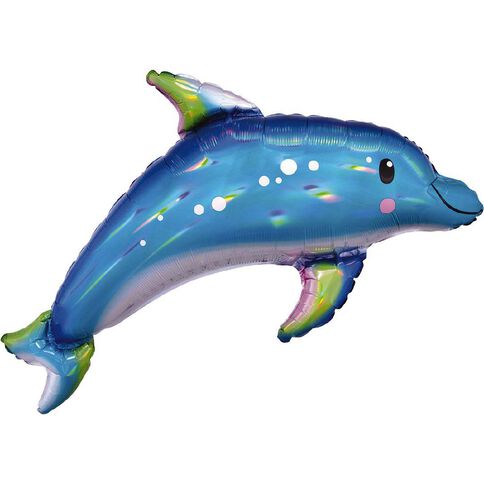 Anagram Holo Iridescent Blue Dolphin Foil Balloon Supershape 27 Inch