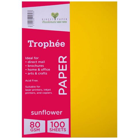 Trophee Paper 80gsm Sunflower A4 100 Pack
