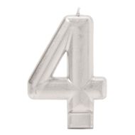 Candle Metallic Numeral #4 Silver