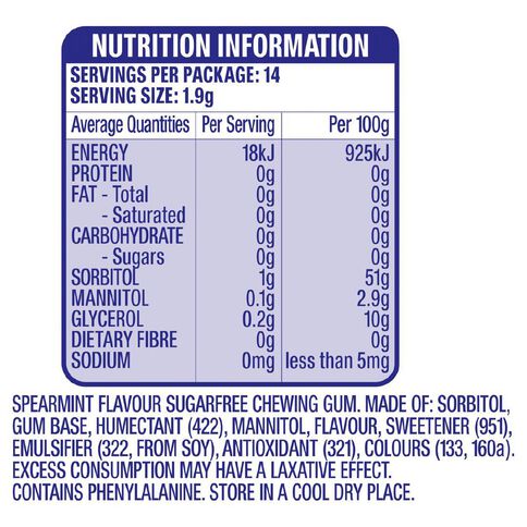 Extra Spearmint Chewing Gum Sugar Free 14 Piece 27g