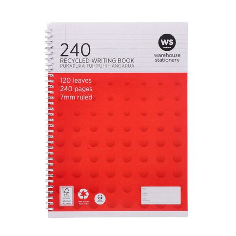 WS Spiral Writing Book 240 Page A4 Wiro Red