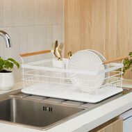 Living & Co Dish Rack with Wooden Handles White