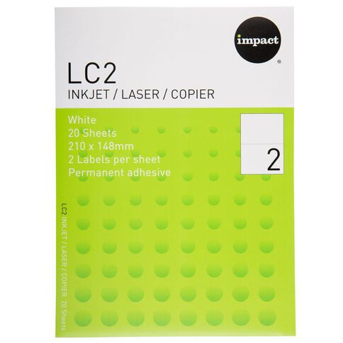 Impact Labels 20 Sheets A4 2 White Warehouse Stationery Nz